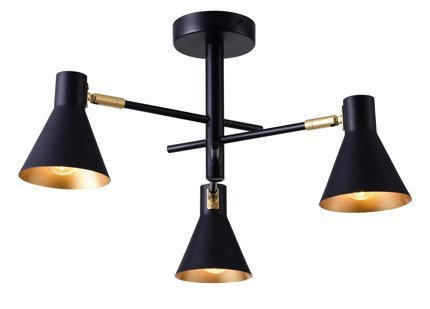 Ceiling lamp black and gold matt adjustable 3x40W Less 33-70975