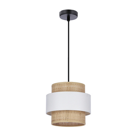 Rattan hanging lamp E27 white + cream shade