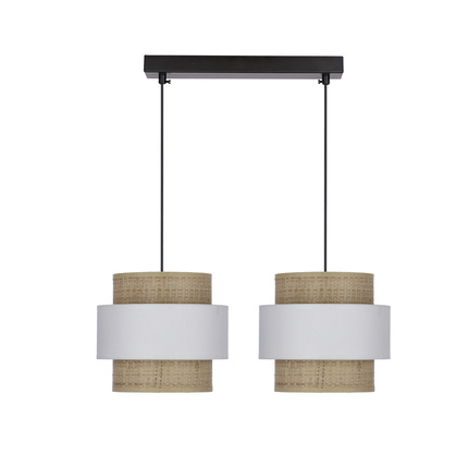 Rattan pendant lamp 2x40W E27 white + cream shade