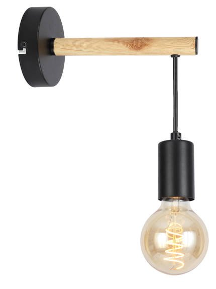 Single wall lamp black + wood Izzy 21-75406