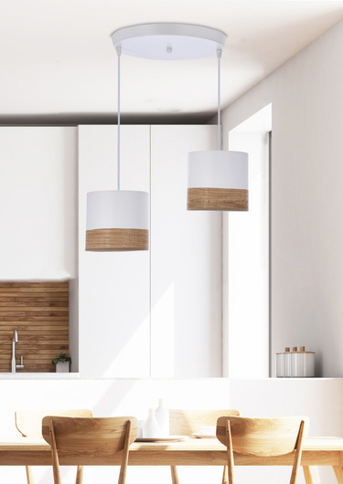 Bianco pendant lamp white plate 2x40w e27 lampshade white + walnut