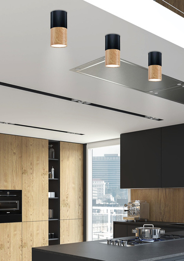 Black wooden metal surface mounted ceiling lamp 2282862