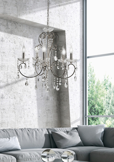 Chrome pendant lamp with crystals chandelier 5x40W Aurora Candellux 35-96152