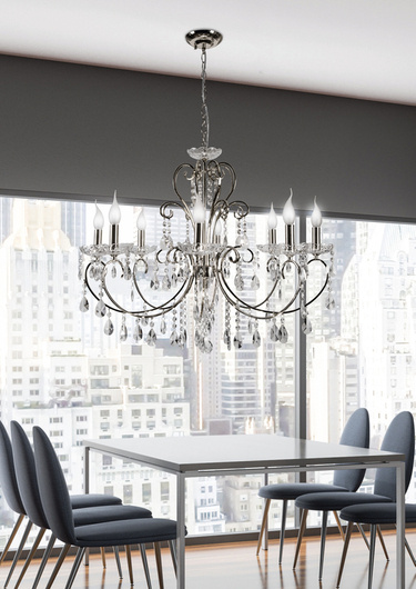Chrome pendant lamp with crystals chandelier 8x40W Aurora Candellux 38-97579