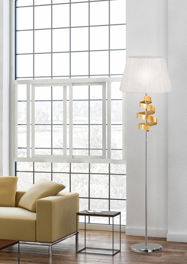 Floor lamp chrome / gold fabric shade Denis Candellux 51-23506