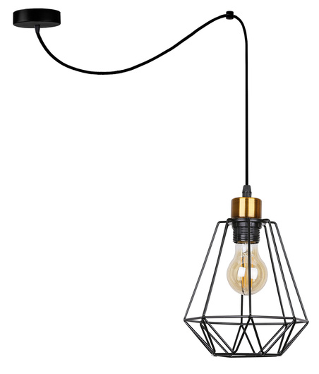 Hanging lamp black + gold wire shade Primo 31-06165