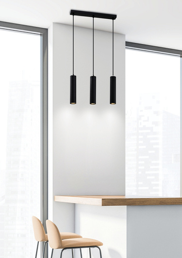 Hanging lamp black triple luminaire 3x25W GU10 Tubo 33-79091