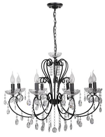 Hanging lamp black with crystals chandelier 8x40W Aurora Candellux 38-73747