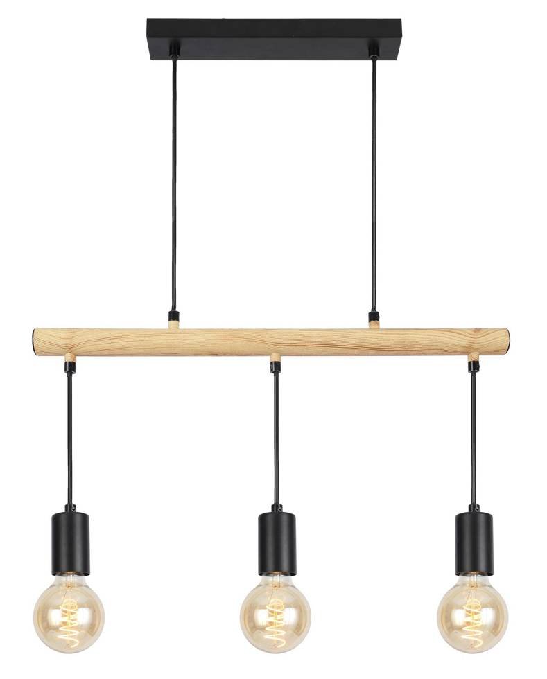 Hanging lamp black + wood 3x60W Izzy 33-78063