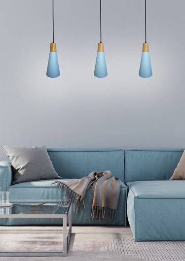 Hanging lamp blue metal + wood Faro Ledea 50101258