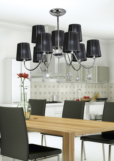 Hanging lamp chrome / black with crystals 9x40W Sorento Candellux 39-38074 