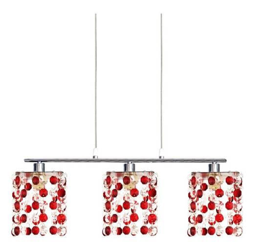 Hanging lamp chrome / red crystals 3xG9 Classic 33-59287