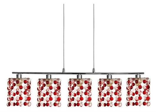 Hanging lamp chrome / red crystals 5x40W G9 Classic 35-59300