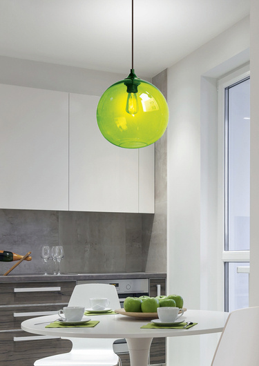 Hanging lamp glass ball green + Edison bulb 31-29546