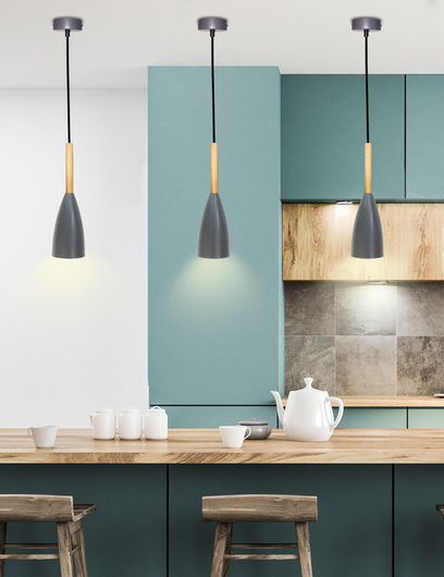 Hanging lamp gray + wood Trosa Ledea 50101266