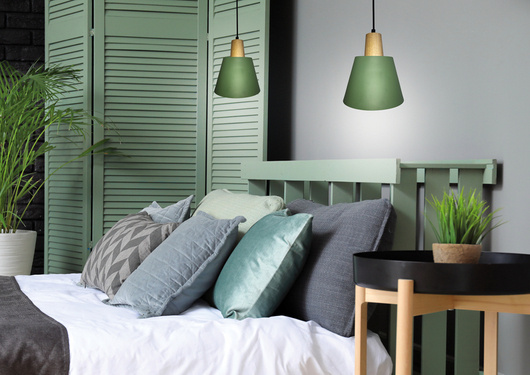 Hanging lamp green metal + wood Faro Ledea 50101260