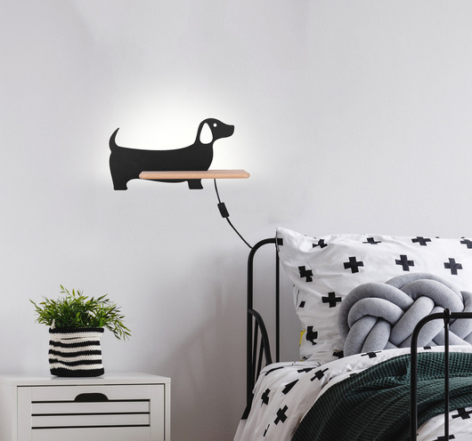 Wall lamp LED shelf black dog Dog 21-01047 cable