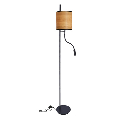 Lampadaire Zeta noir 1x40w e27+3w led abat-jour noyer 51-25395