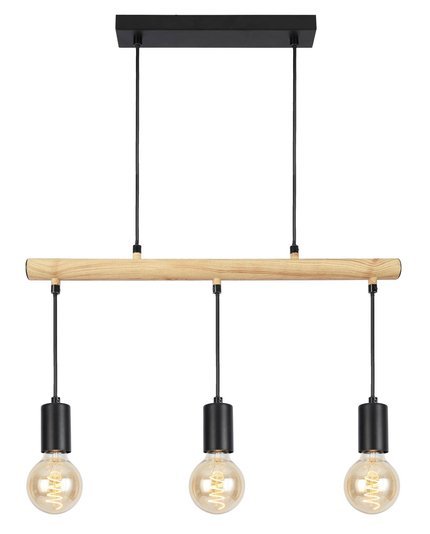 Lampe suspendue noir + bois 3x60W Izzy 33-78063