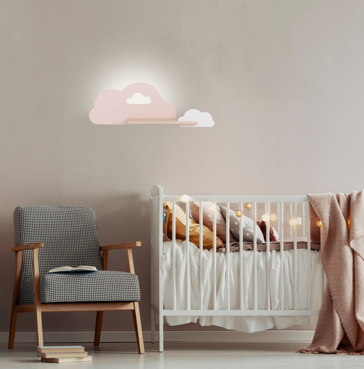 Applique LED 5W pour enfant nuage blanc et rose avec étagère Cloud 21-75703