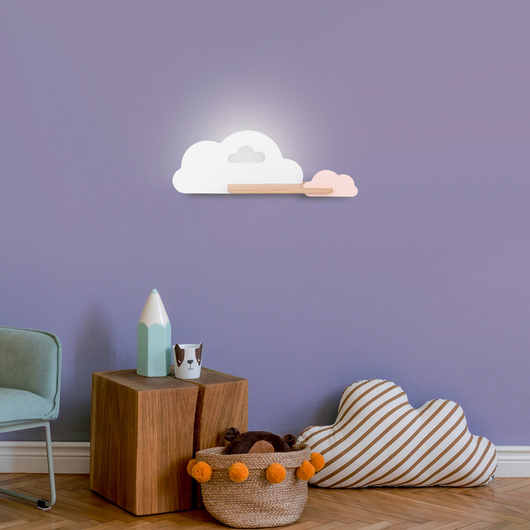 Applique LED 5W pour enfant nuage blanc et rose avec étagère Cloud 21-76717