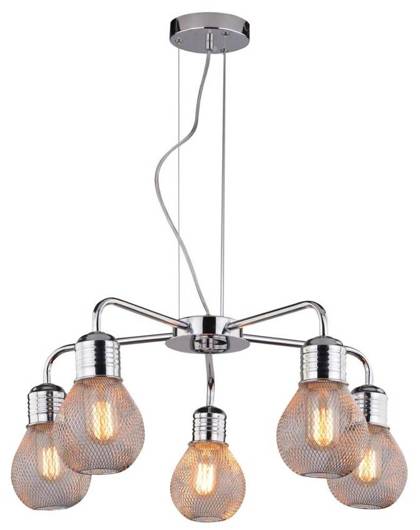 Lampe suspendue abat-jour en fil chromé 5x60W réglable 35-58669