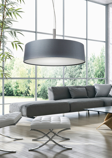 Suspension abat-jour tissé gris argenté 3x60W Blum Candellux 31-46673