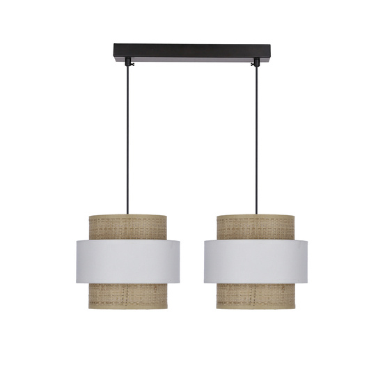 Suspension en rotin 2x40W E27 blanc + abat-jour crème