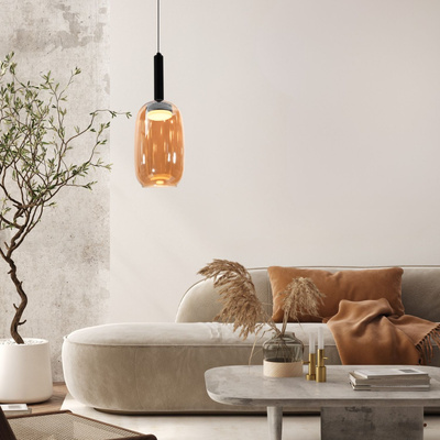 Lampa wisząca Bueno szklana bursztynowy klosz pojedyncza GX53