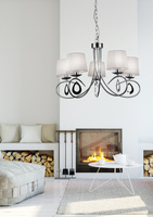 Hanging lamp chrome / white woven lampshade 5x40W Arnika Candellux 35-21687