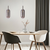 Hanging lamp FIUGGI silver with elongated glass shade modern LED lamp over table