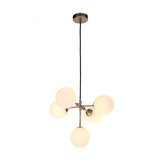 Hanging lamp brass opal ball shade 5x28W Mati Candellux 35-73778