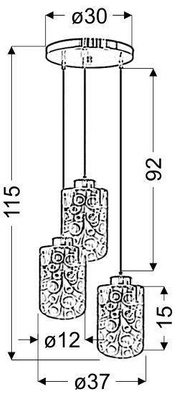 Lampe suspendue chrome plaque verre abat-jour 3D 3x40W Nocturno Candellux 33-57747