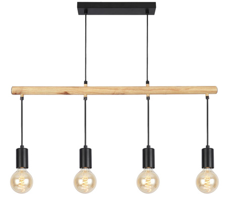 Lampe suspendue noir + bois 4x60W Izzy 34-77929