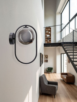 Wall sconce CORDEL in dark japandi style black ring with graphite ball shade modern LED G9 bedroom wall light