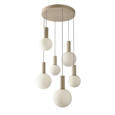 Pendant lamp Testa beige white globe shades 6x10W G9 adjustable