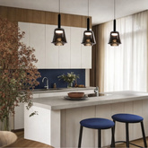 Hanging lamp Bueno glass black with smoked shade for living room