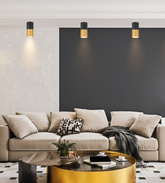 Lampa sufitowa tuba czarno-złota natynkowa 1xGU10 metalowa 12cm