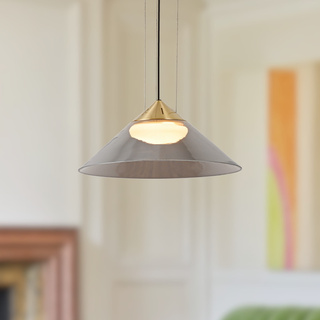 Hanging lamp Presto 34 glass gold with smoked shade over table GX53