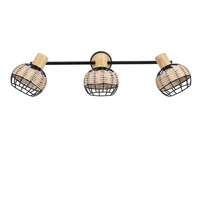 Plafoniera Tajga neagra + banda lemn 3x40w e14 negru + abajur lemn