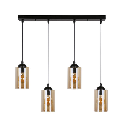 Hanging lamp black / brown strip 4xE27 Bistro 34-00552