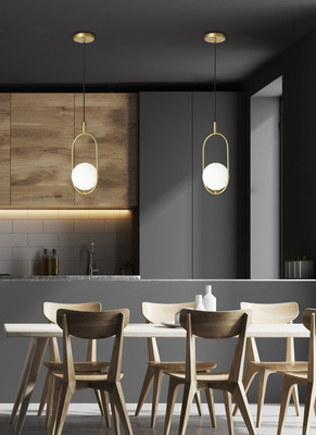 Lampa wisząca CORDEL elegancka - złoty mosiądz z białym kloszem kulką - nowoczesne oświetlenie sufitowe salonu i łazienki 1x G9 LED