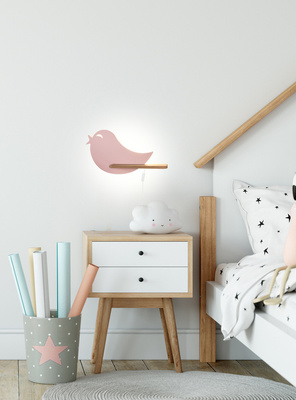Applique murale LED oiseau rose étagère + interrupteur Bird 21-85054