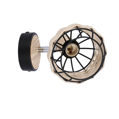 Tajga lampe noir + applique bois 1x40w e14 noir + abat-jour bois