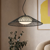 Pendant lamp Sonte 50 black with white glass shade over table
