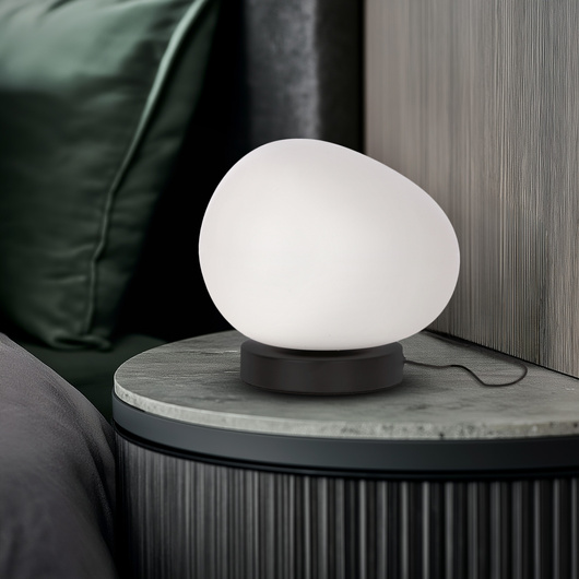 Lampa stołowa STONES minimalistyczna - biały klosz 20 cm w kształcie kamienia - skandynawska  lampka nocna do sypialni i salonu E27