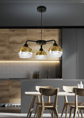 Hängelampe schwarz und gold verstellbar 3x60W Cromina Gold Candellux 33-57259