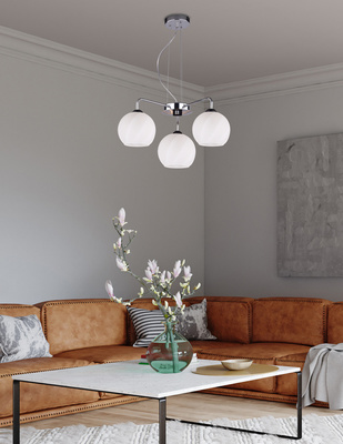 Suspension Larix chrome 3x40w e27 abat-jour blanc 33-23834