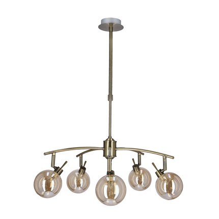 Suspension Lentini patine 5x40w g9 avec abat-jour ambre