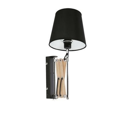 Wandleuchte Schwarz Chrom / Holz verstellbar 40W E27 Mito Candellux 21-75420